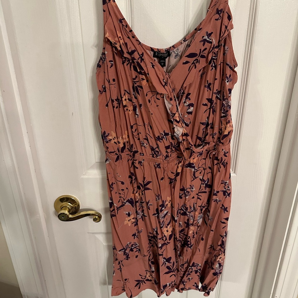 Express Rust Floral Surplice Mini Dress